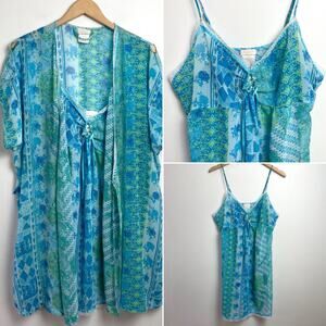 Vintage Y2K Babydoll Top Kimono Set‎ XL Beachy Fairy Mermaid Ethereal Aqua Blue